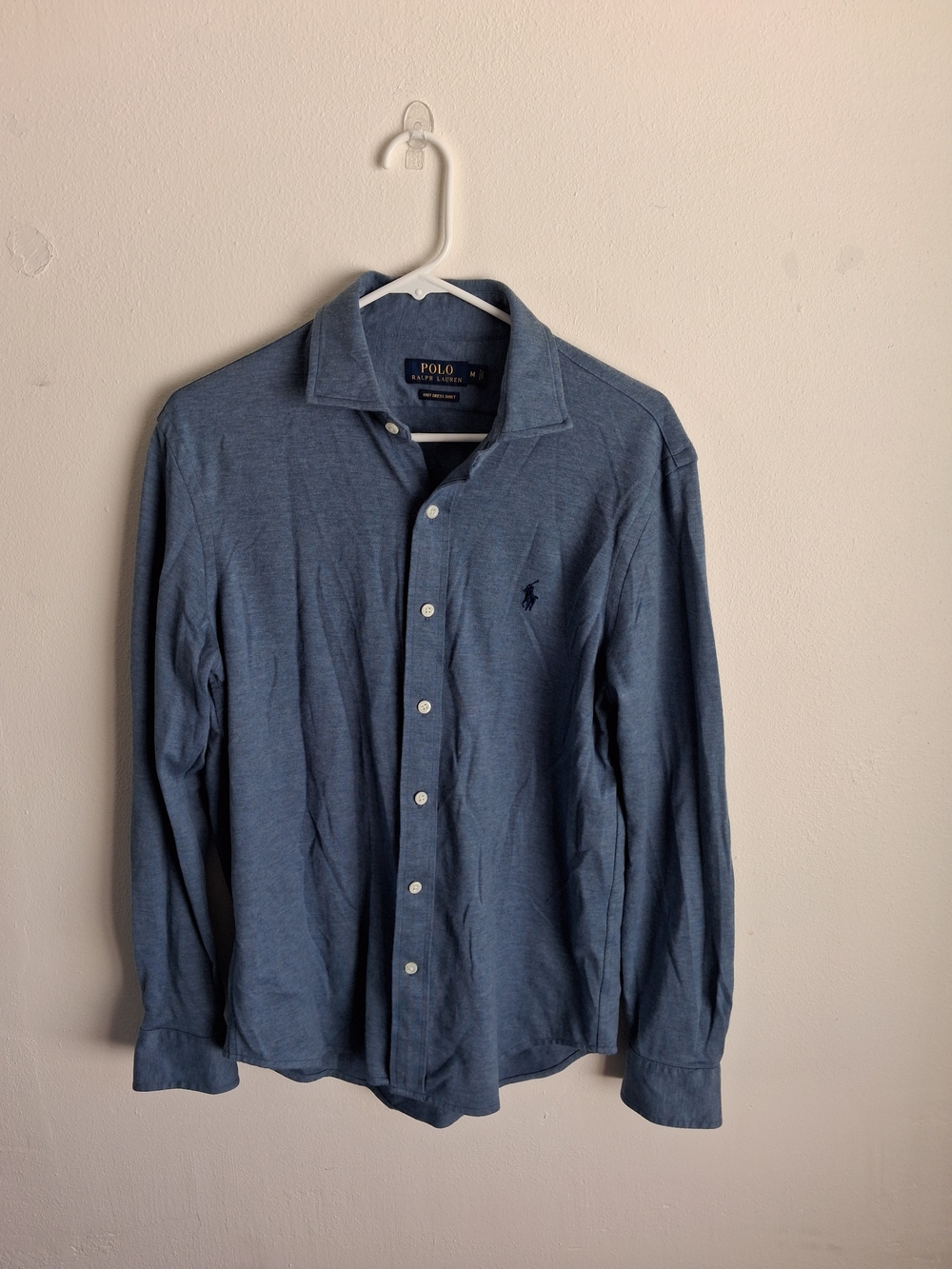 Polo by Ralph Lauren Knit Dress Shirt Men's Blue Long-Sleeve Button-Down